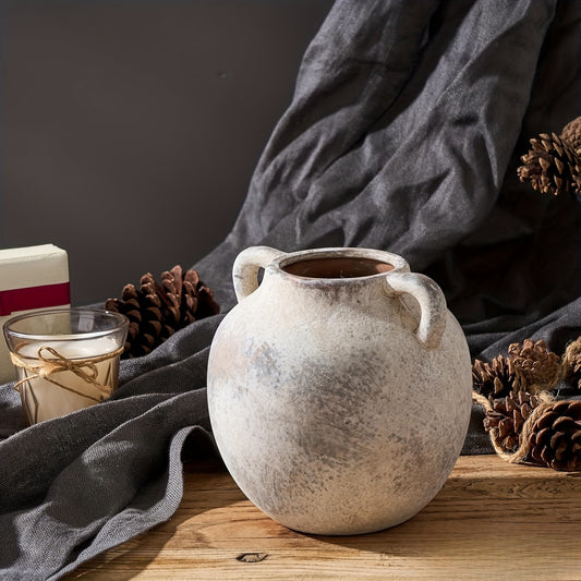 Vase rond en céramique – Style vintage avec poignées décoratives