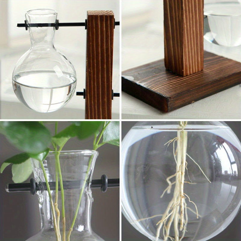 Vase hydroponique en verre et bois – Design créatif pour décoration de table