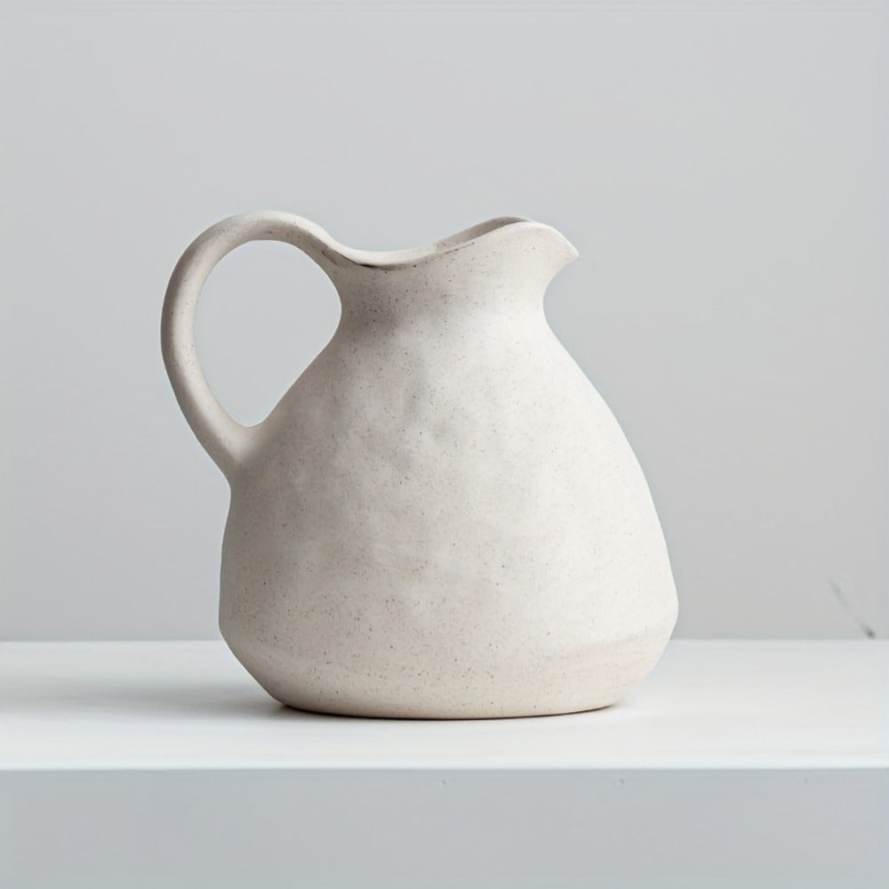 Vase bouilloire en céramique – Style ferme blanc avec poignée décorative