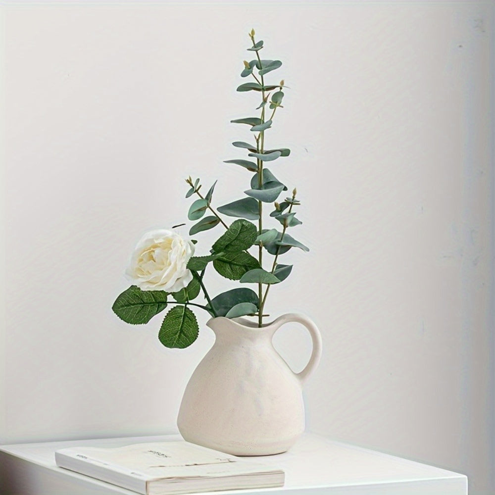 Vase bouilloire en céramique – Style ferme blanc avec poignée décorative