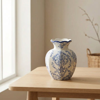 Vase décoratif en céramique bleue et blanche – Décoration intérieure moderne