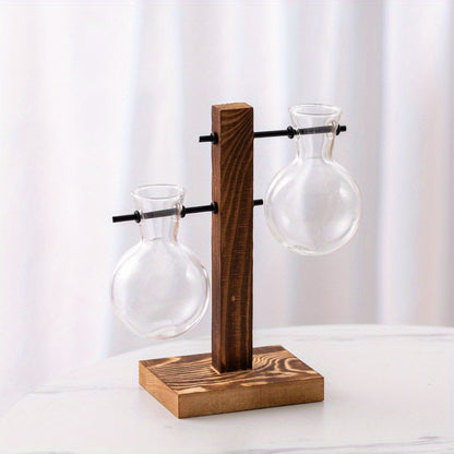 Vase hydroponique en verre et bois – Design créatif pour décoration de table