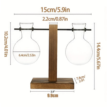 Vase hydroponique en verre et bois – Design créatif pour décoration de table