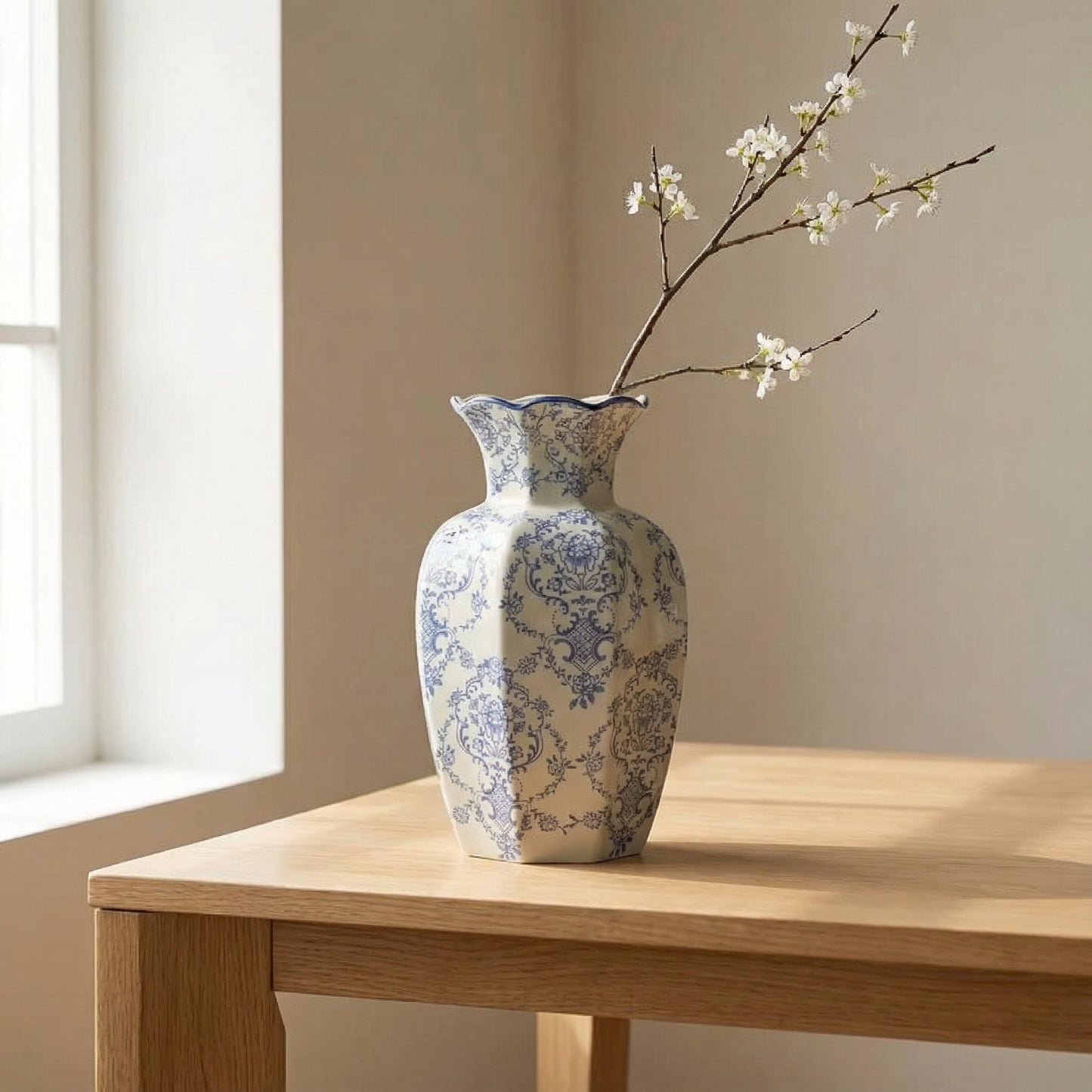 Vase décoratif en céramique bleue et blanche – Décoration intérieure moderne