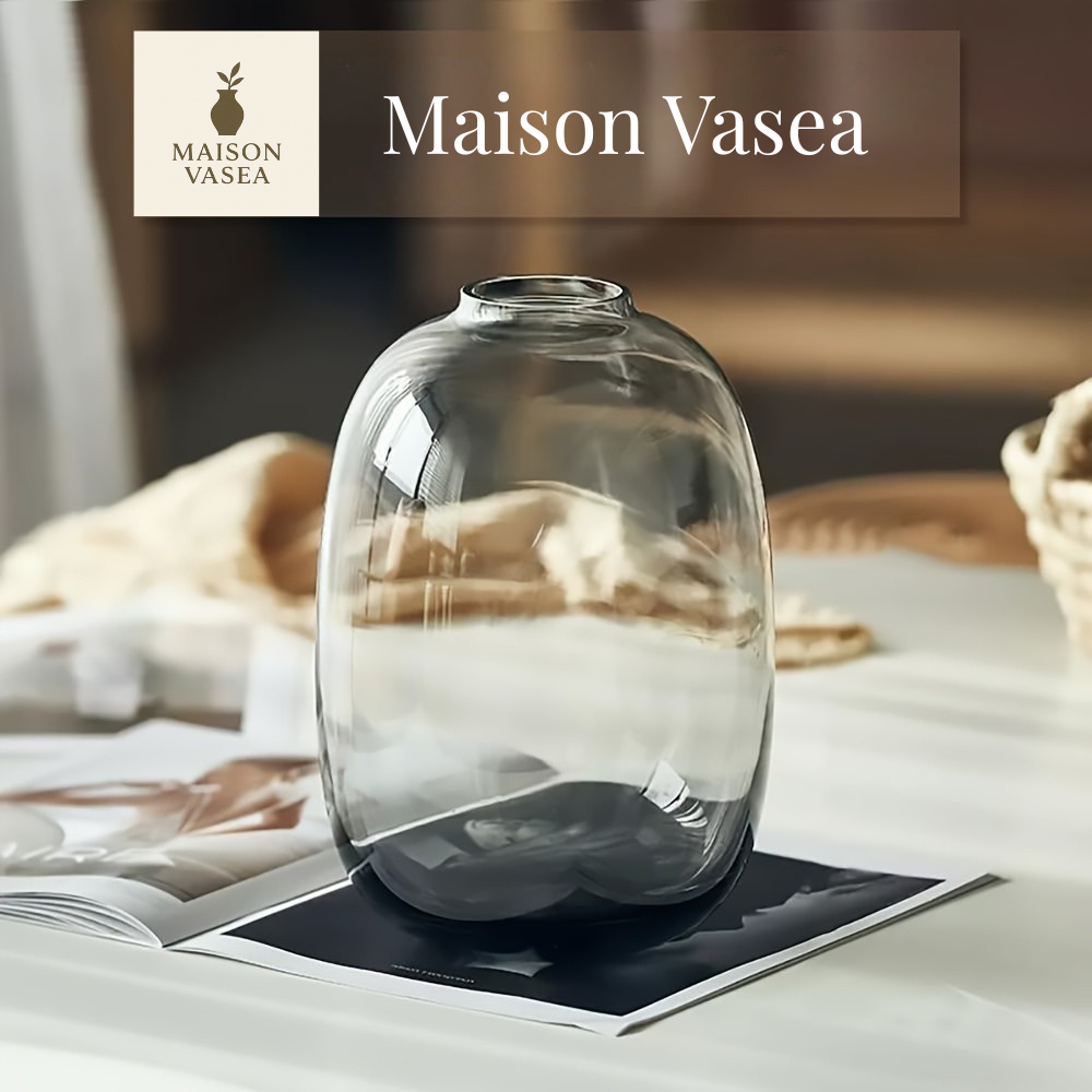 Vase élégant en verre – Teinte ambre, gris clair ou transparente pour fleurs à longues tiges