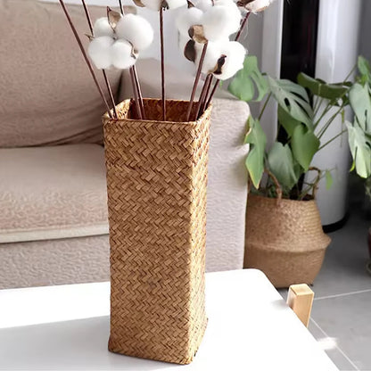 Vase décoratif en rotin tressé – Style vintage européen et charme naturel