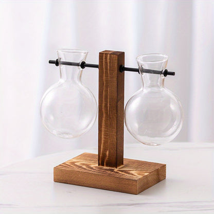 Vase hydroponique en verre et bois – Design créatif pour décoration de table