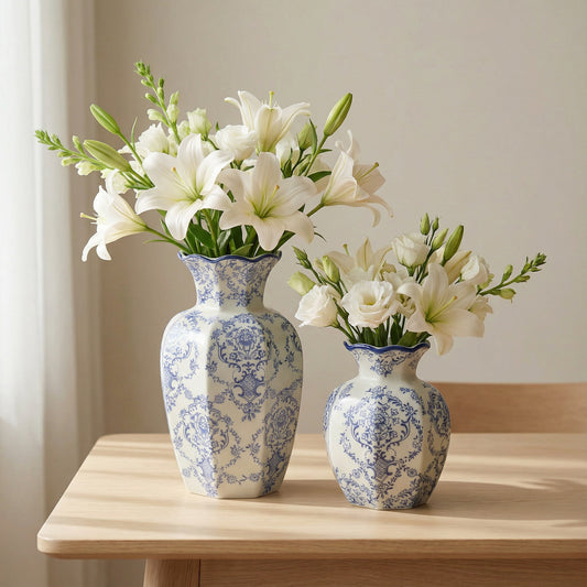 Vase décoratif en céramique – Porcelaine bleue et blanche au style raffiné